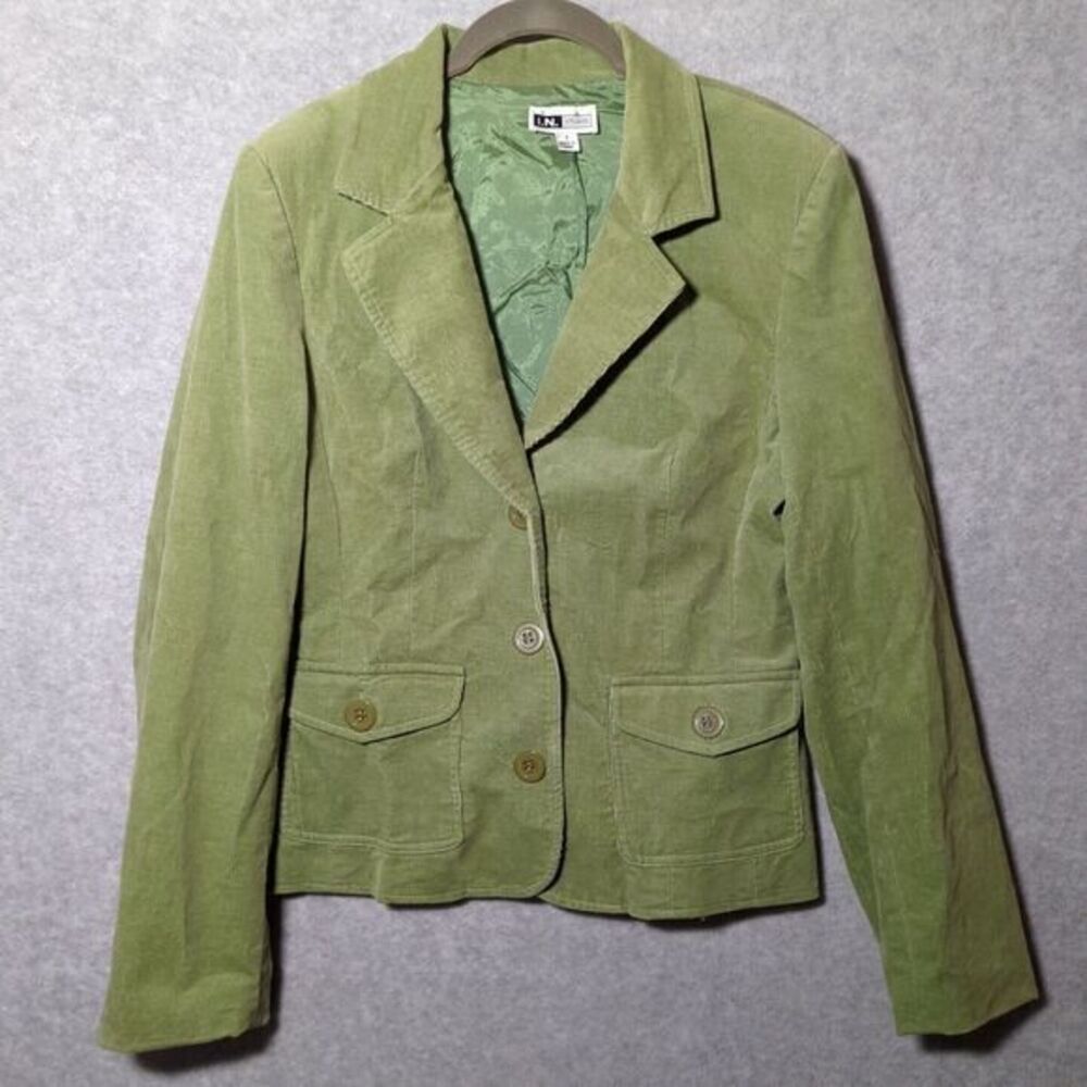 I.N. Studio Women's Corduroy Blazer Jacket 8 Green Classic Preppy Business Y2K
